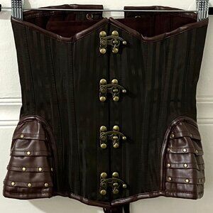 Burleska Steampunk Brown Ribbed Underbust Corset – Studded Hip Accents
